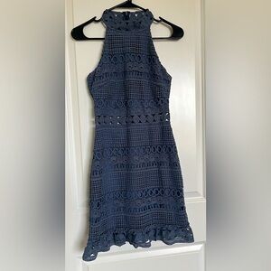 Two sisters steel blue appliqué dress
